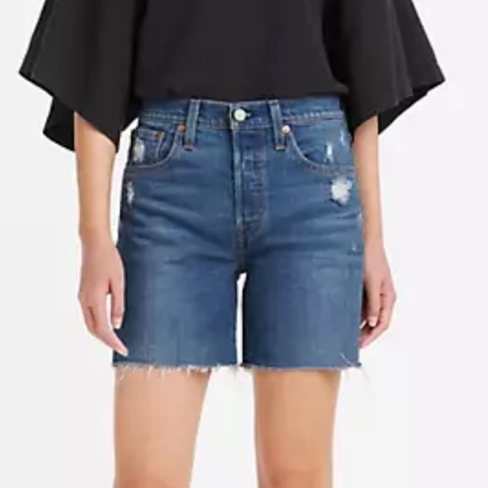 Levi’s Premium Denim 501 Original High Rise Mid Thigh Blue Jean Shorts 27